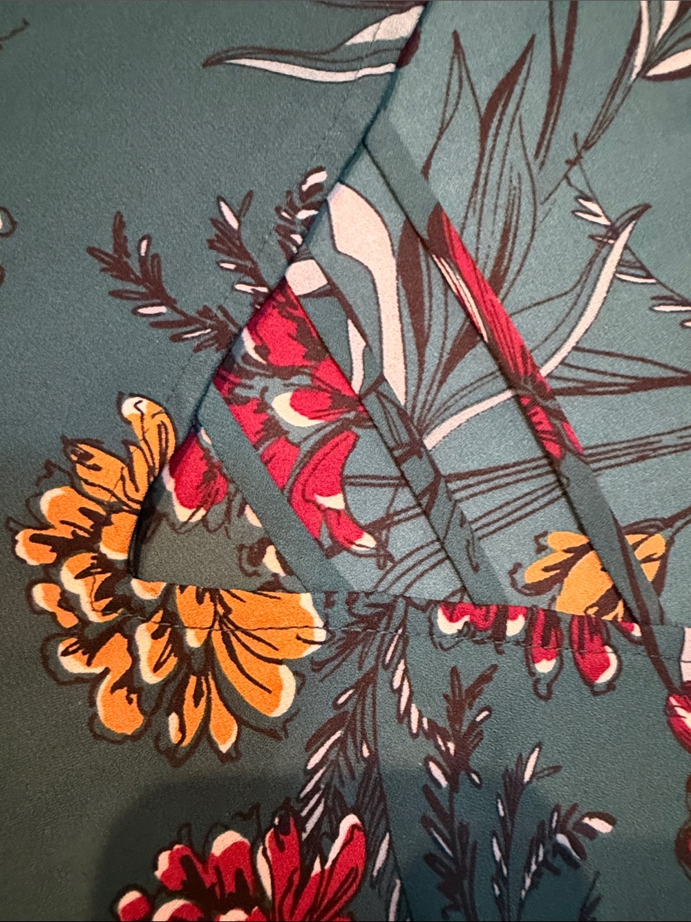 Maurices Teal Floral Top with Red & Yellow Blooms - Picture 4 of 5